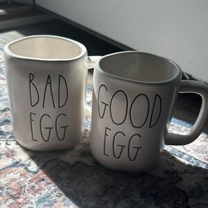 Rae Dunn White Ceramic 'Good Egg' and 'Bad Egg' Mugs 🥚